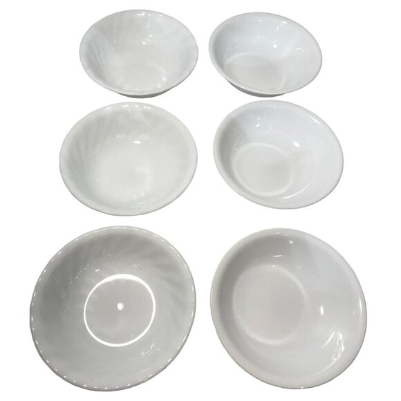 Set Of 6 Corelle Wte Small Dessert Bowls 5.25" Diameter 3 Swirl 3 Plain Pattern - Picture 1 of 9